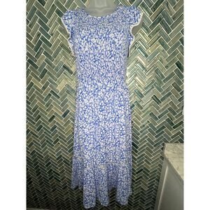 Nordstrom‎ Lost + Wander Pick Me Blue White Floral Tiered Smocked Midi Dress S